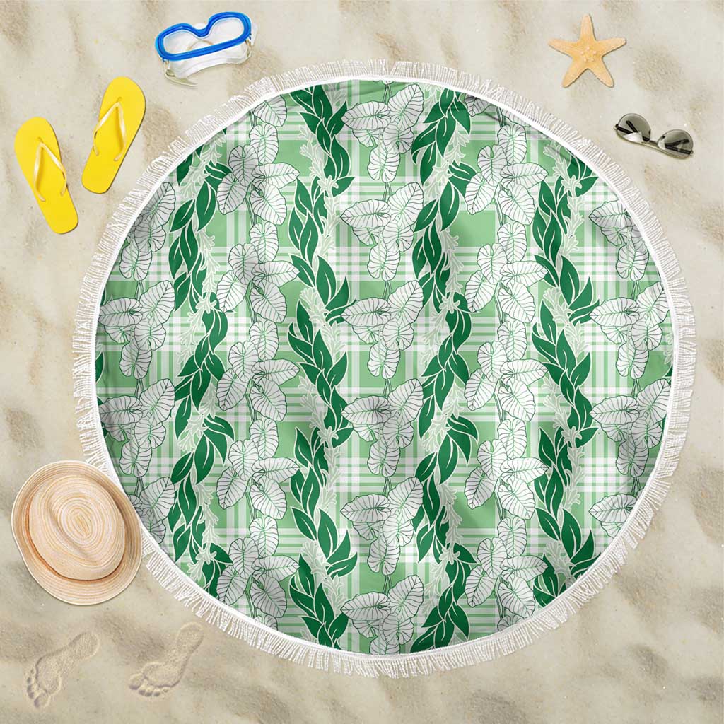 Hawaii Ti Leaf Maile Tuberose Lei Beach Blanket With Hanalei Leaf Green