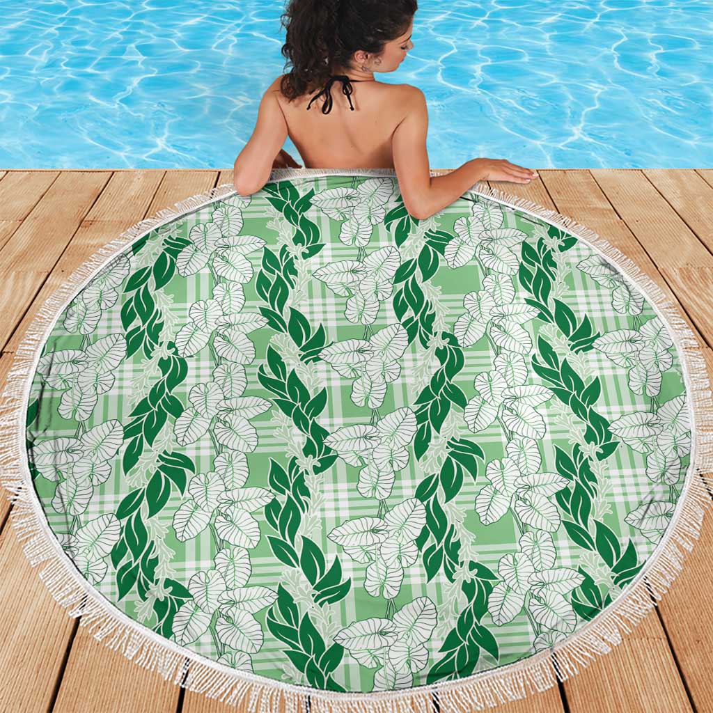 Hawaii Ti Leaf Maile Tuberose Lei Beach Blanket With Hanalei Leaf Green