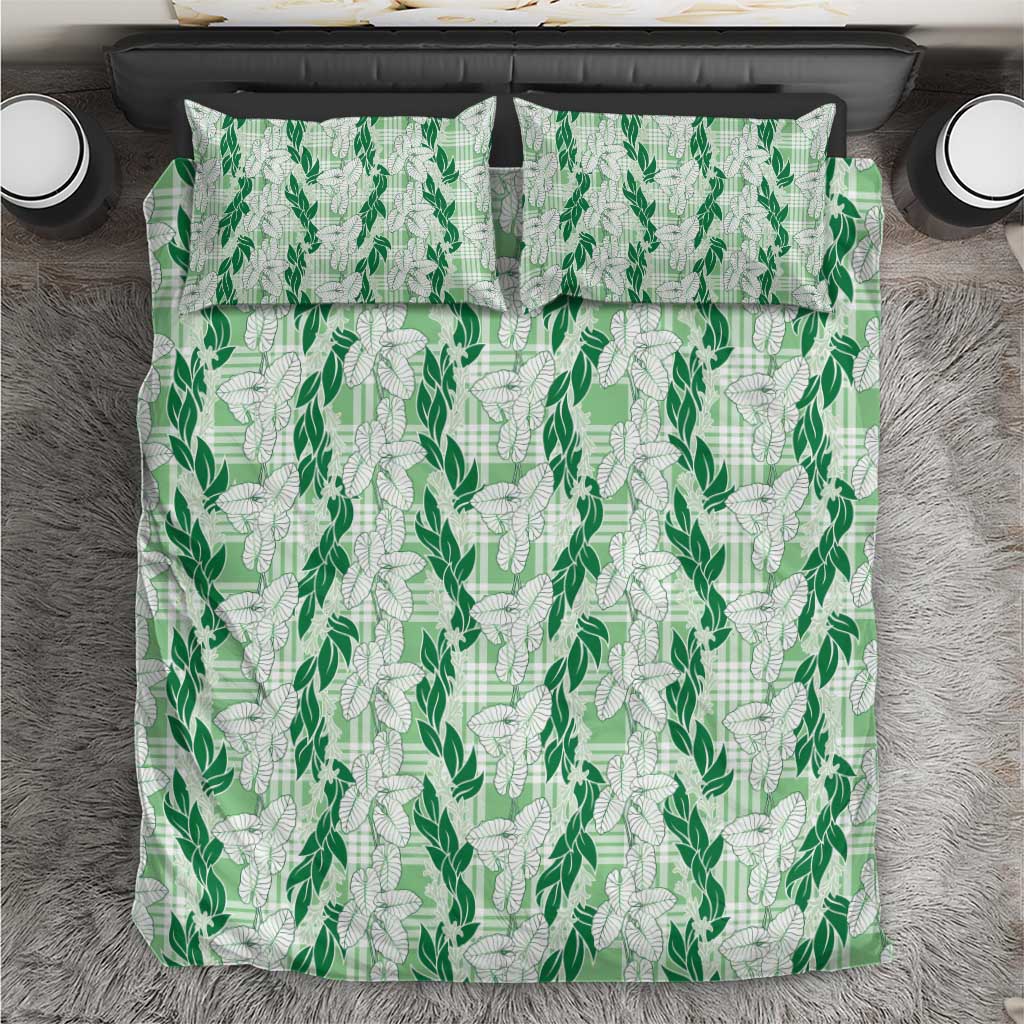 Hawaii Ti Leaf Maile Tuberose Lei Bedding Set With Hanalei Leaf Green LT05 Green - Polynesian Pride