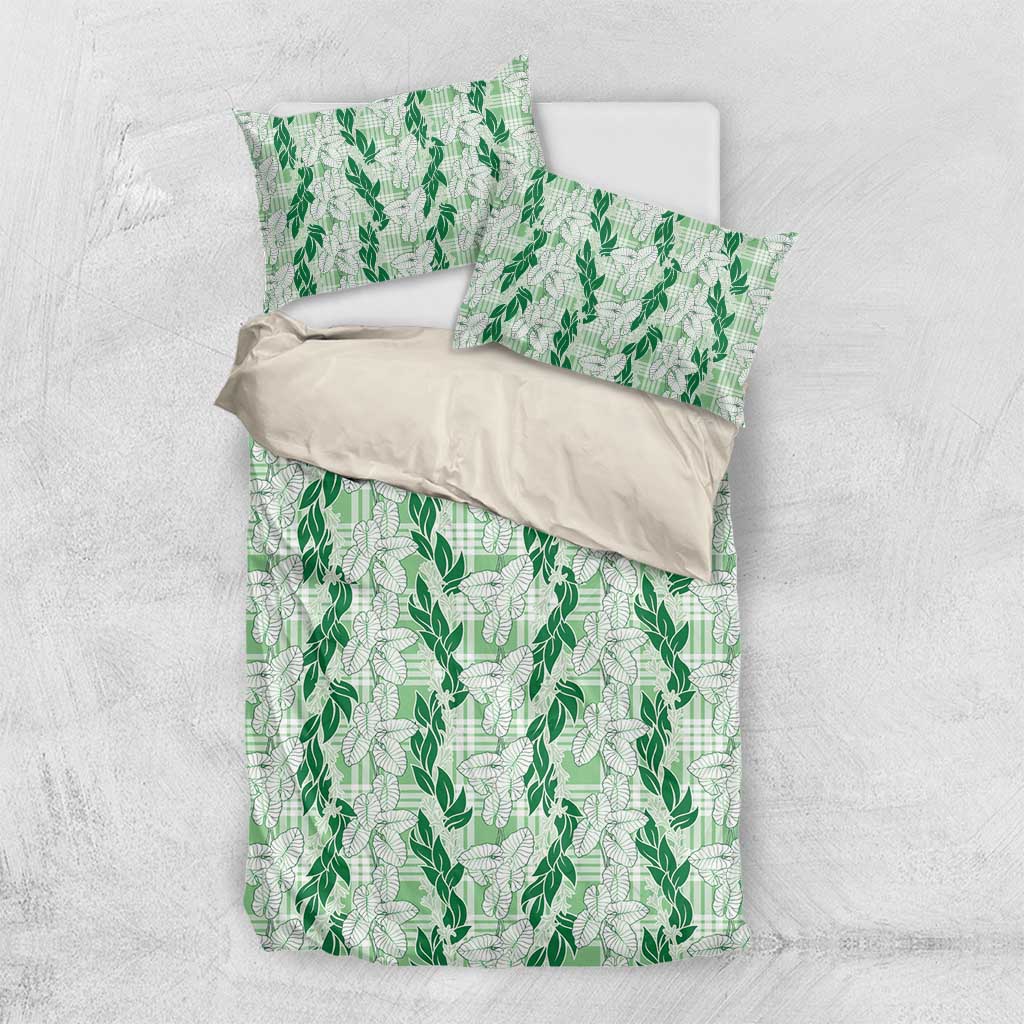 Hawaii Ti Leaf Maile Tuberose Lei Bedding Set With Hanalei Leaf Green LT05 US Twin 172cm x 218cm Green - Polynesian Pride