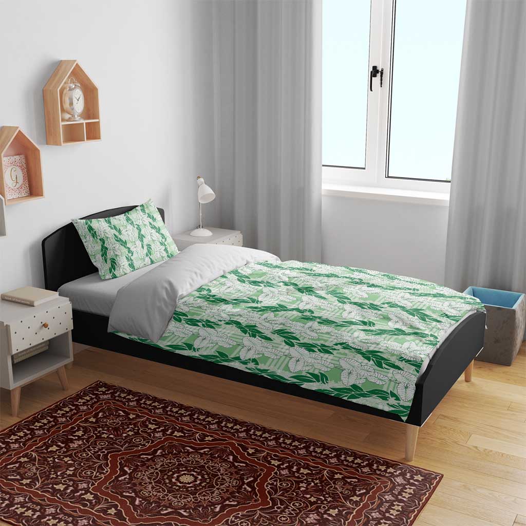 Hawaii Ti Leaf Maile Tuberose Lei Bedding Set With Hanalei Leaf Green LT05 - Polynesian Pride