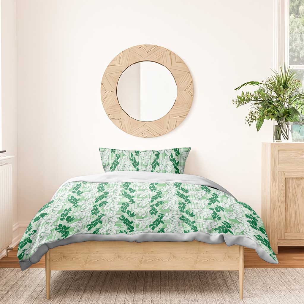 Hawaii Ti Leaf Maile Tuberose Lei Bedding Set With Hanalei Leaf Green LT05 - Polynesian Pride