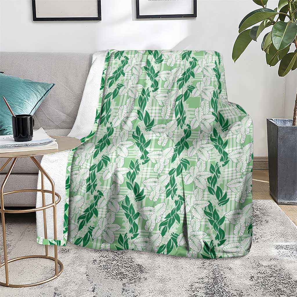 Hawaii Ti Leaf Maile Tuberose Lei Blanket With Hanalei Leaf Green LT05 - Polynesian Pride