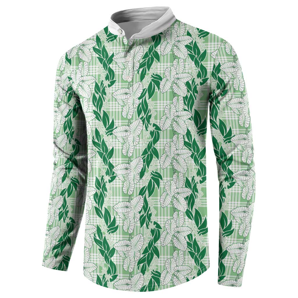 Hawaii Ti Leaf Maile Tuberose Lei Button Sweatshirt With Hanalei Leaf Green LT05 - Polynesian Pride