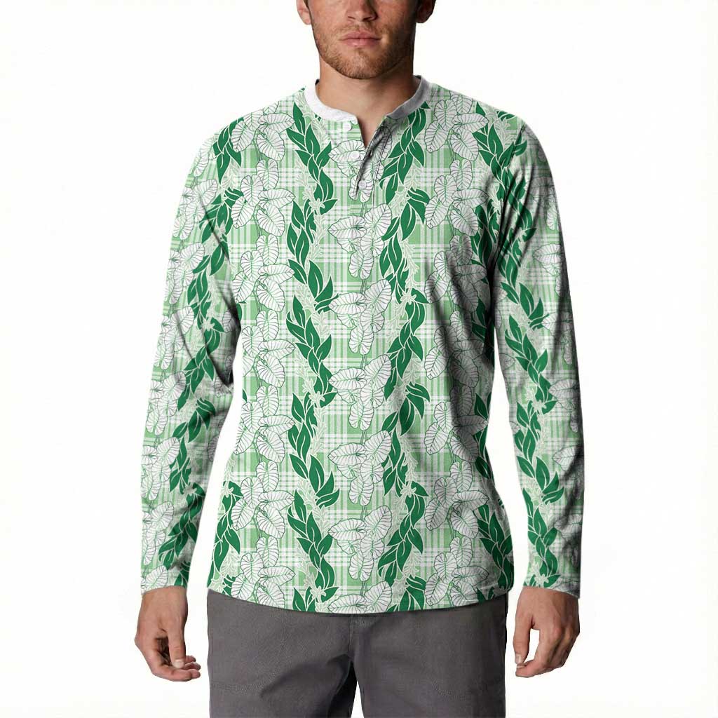 Hawaii Ti Leaf Maile Tuberose Lei Button Sweatshirt With Hanalei Leaf Green LT05 - Polynesian Pride