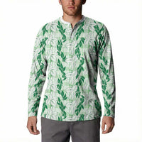 Hawaii Ti Leaf Maile Tuberose Lei Button Sweatshirt With Hanalei Leaf Green LT05 - Polynesian Pride