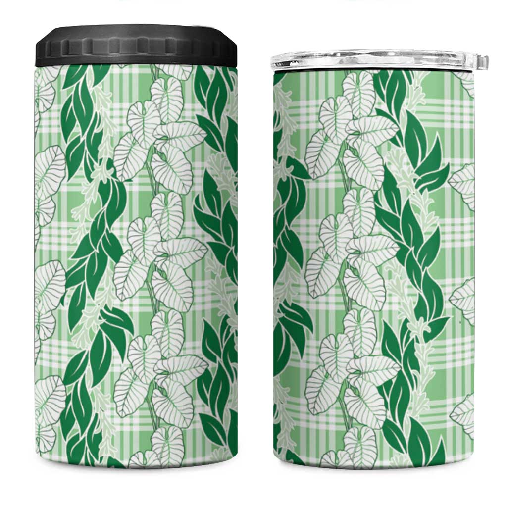Hawaii Ti Leaf Maile Tuberose Lei 4 in 1 Can Cooler Tumbler With Hanalei Leaf Green LT05 One Size: 16 oz Green - Polynesian Pride