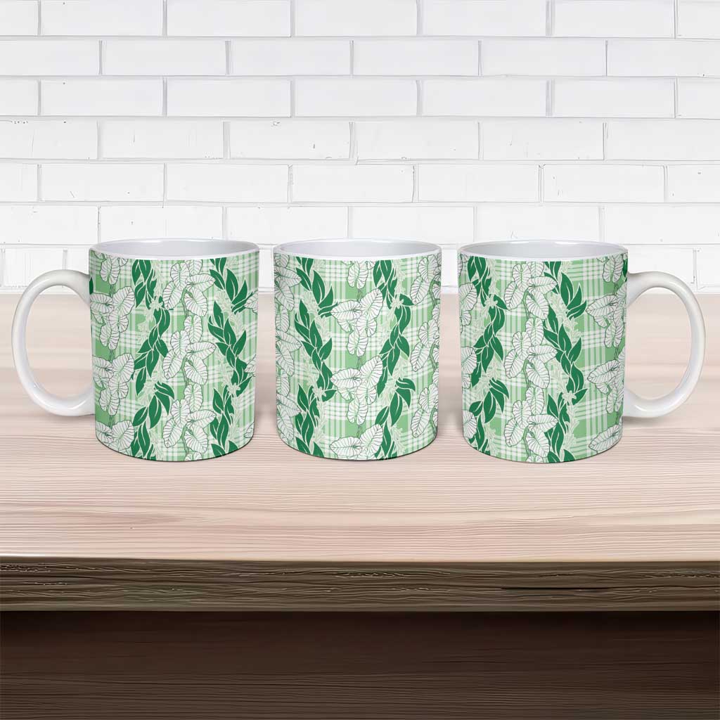 Hawaii Ti Leaf Maile Tuberose Lei Ceramic Mug With Hanalei Leaf Green LT05 - Polynesian Pride