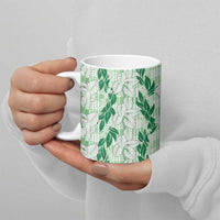 Hawaii Ti Leaf Maile Tuberose Lei Ceramic Mug With Hanalei Leaf Green LT05 - Polynesian Pride