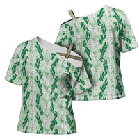 Hawaii Ti Leaf Maile Tuberose Lei Cross Shoulder Shirt With Hanalei Leaf Green LT05 - Polynesian Pride