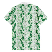 Hawaii Ti Leaf Maile Tuberose Lei Family Matching Long Sleeve Bodycon Dress and Hawaiian Shirt With Hanalei Leaf Green