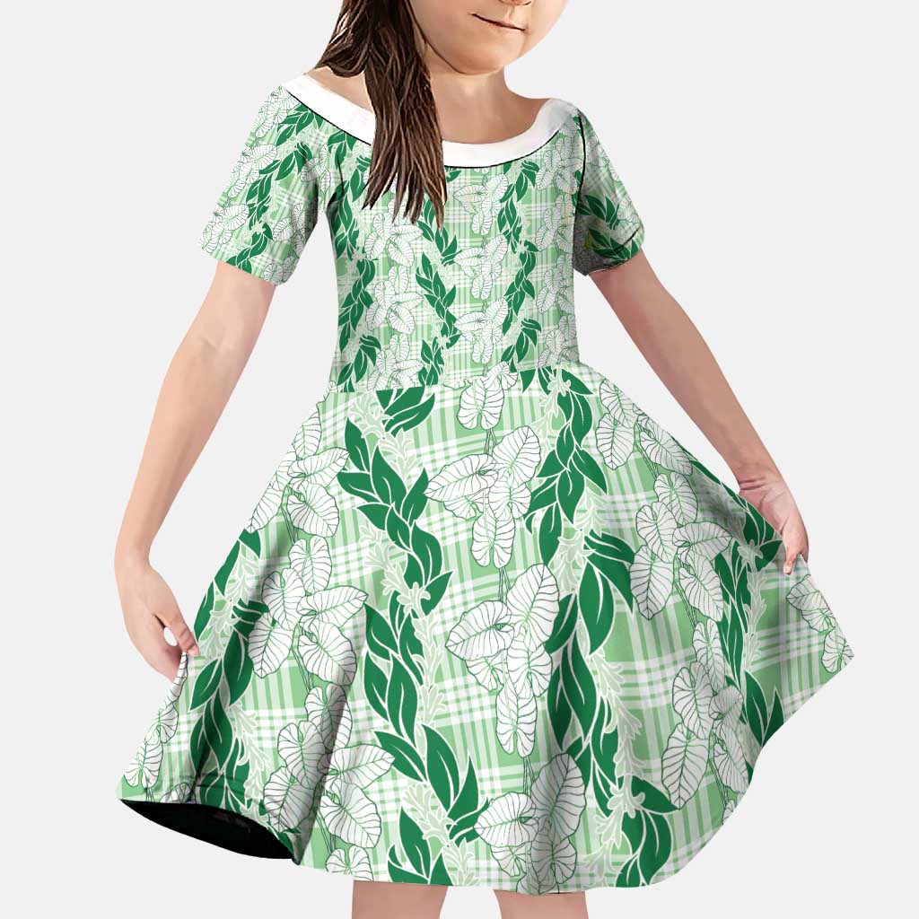 Hawaii Ti Leaf Maile Tuberose Lei Family Matching Mermaid Dress and Hawaiian Shirt With Hanalei Leaf Green