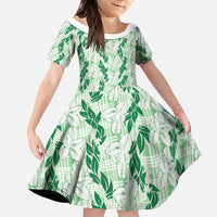Hawaii Ti Leaf Maile Tuberose Lei Family Matching Mermaid Dress and Hawaiian Shirt With Hanalei Leaf Green