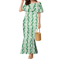 Hawaii Ti Leaf Maile Tuberose Lei Family Matching Mermaid Dress and Hawaiian Shirt With Hanalei Leaf Green
