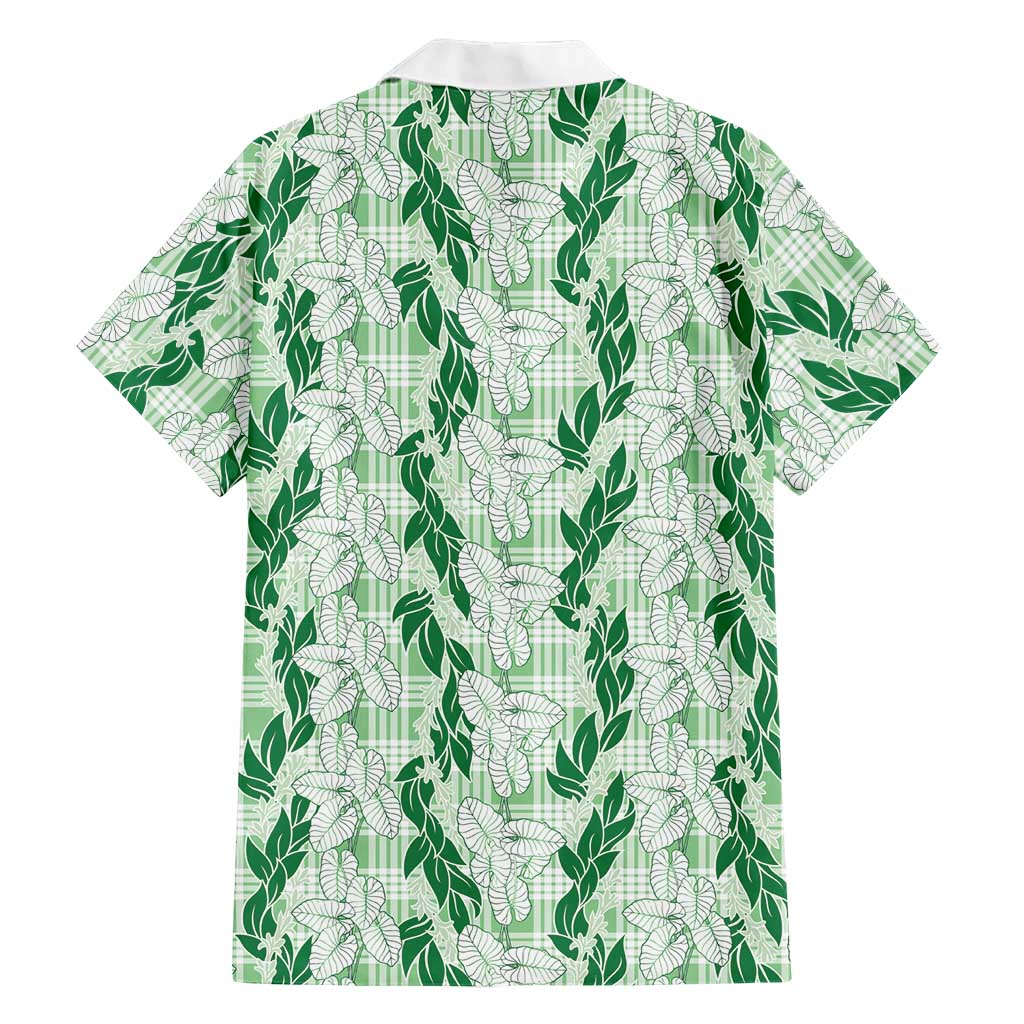 Hawaii Ti Leaf Maile Tuberose Lei Family Matching Short Sleeve Bodycon Dress and Hawaiian Shirt With Hanalei Leaf Green