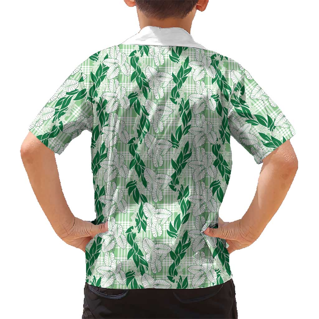 Hawaii Ti Leaf Maile Tuberose Lei Family Matching Tank Maxi Dress and Hawaiian Shirt With Hanalei Leaf Green