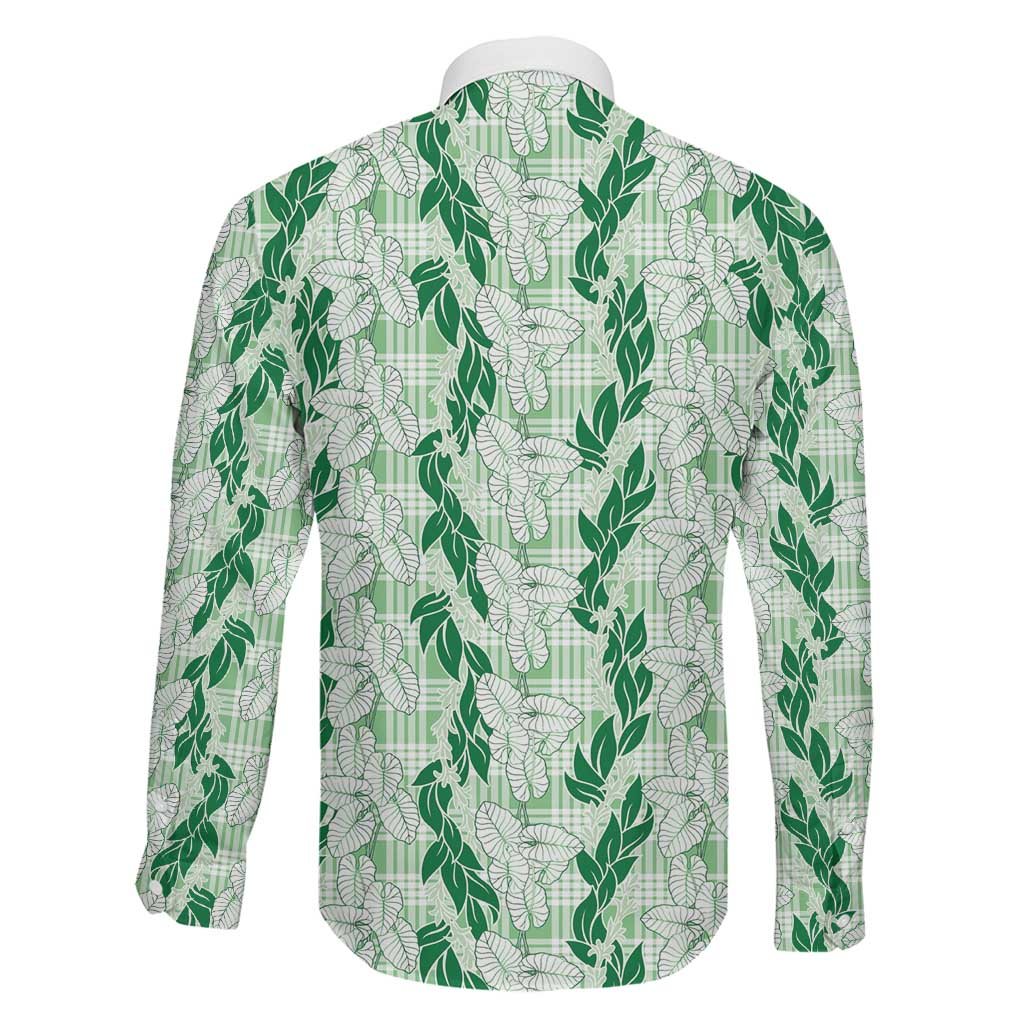 Hawaii Ti Leaf Maile Tuberose Lei Family Matching Tank Maxi Dress and Hawaiian Shirt With Hanalei Leaf Green
