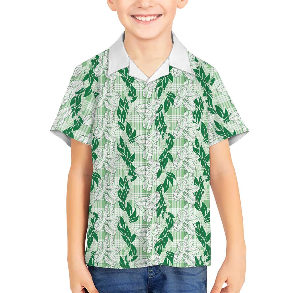Hawaii Ti Leaf Maile Tuberose Lei Family Matching Tank Maxi Dress and Hawaiian Shirt With Hanalei Leaf Green