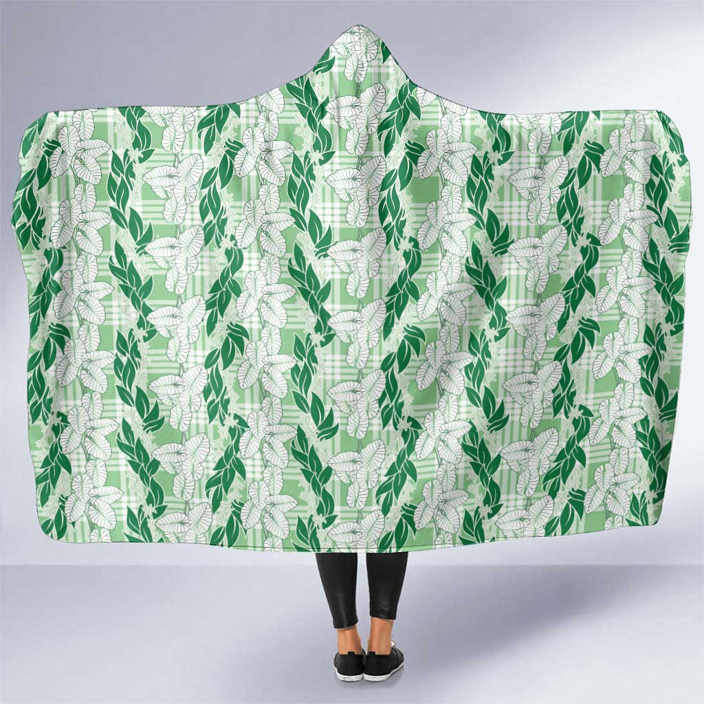 Hawaii Ti Leaf Maile Tuberose Lei Hooded Blanket With Hanalei Leaf Green LT05 One Size Green - Polynesian Pride