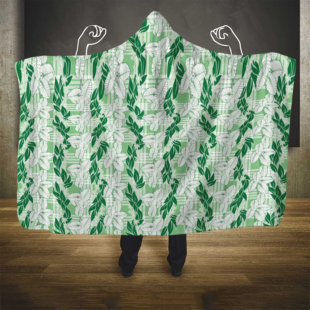 Hawaii Ti Leaf Maile Tuberose Lei Hooded Blanket With Hanalei Leaf Green LT05 - Polynesian Pride