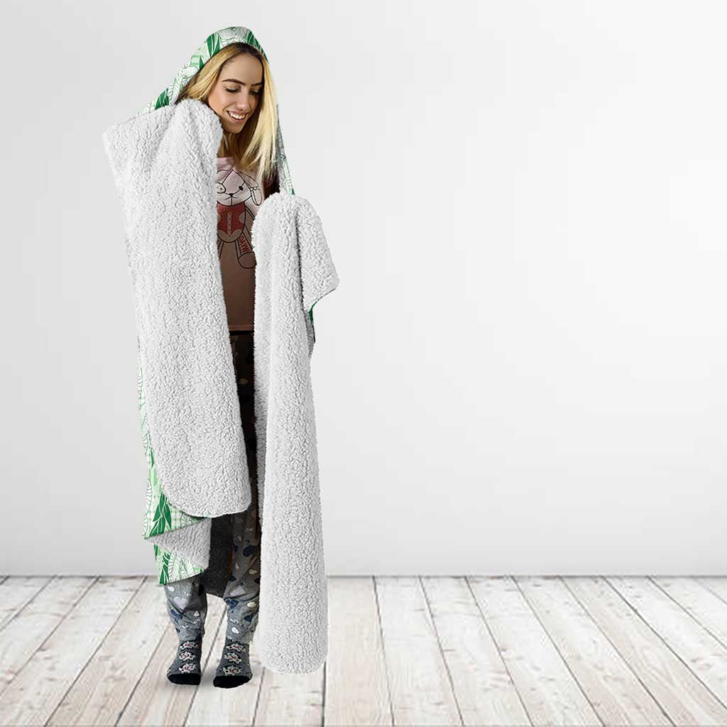 Hawaii Ti Leaf Maile Tuberose Lei Hooded Blanket With Hanalei Leaf Green LT05 - Polynesian Pride