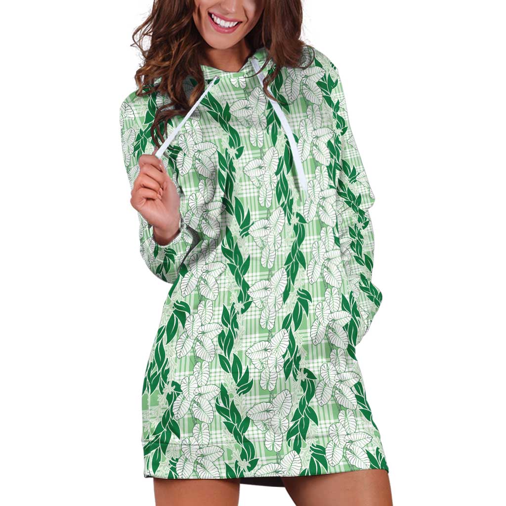 Hawaii Ti Leaf Maile Tuberose Lei Hoodie Dress With Hanalei Leaf Green LT05 Green - Polynesian Pride