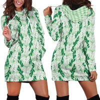 Hawaii Ti Leaf Maile Tuberose Lei Hoodie Dress With Hanalei Leaf Green LT05 - Polynesian Pride