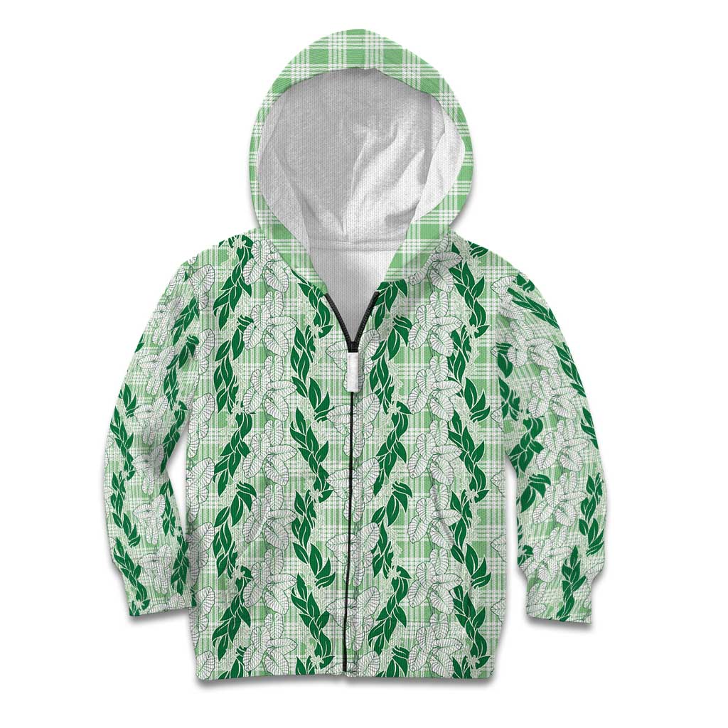 Hawaii Ti Leaf Maile Tuberose Lei Kid Hoodie With Hanalei Leaf Green LT05 Zip Hoodie Green - Polynesian Pride