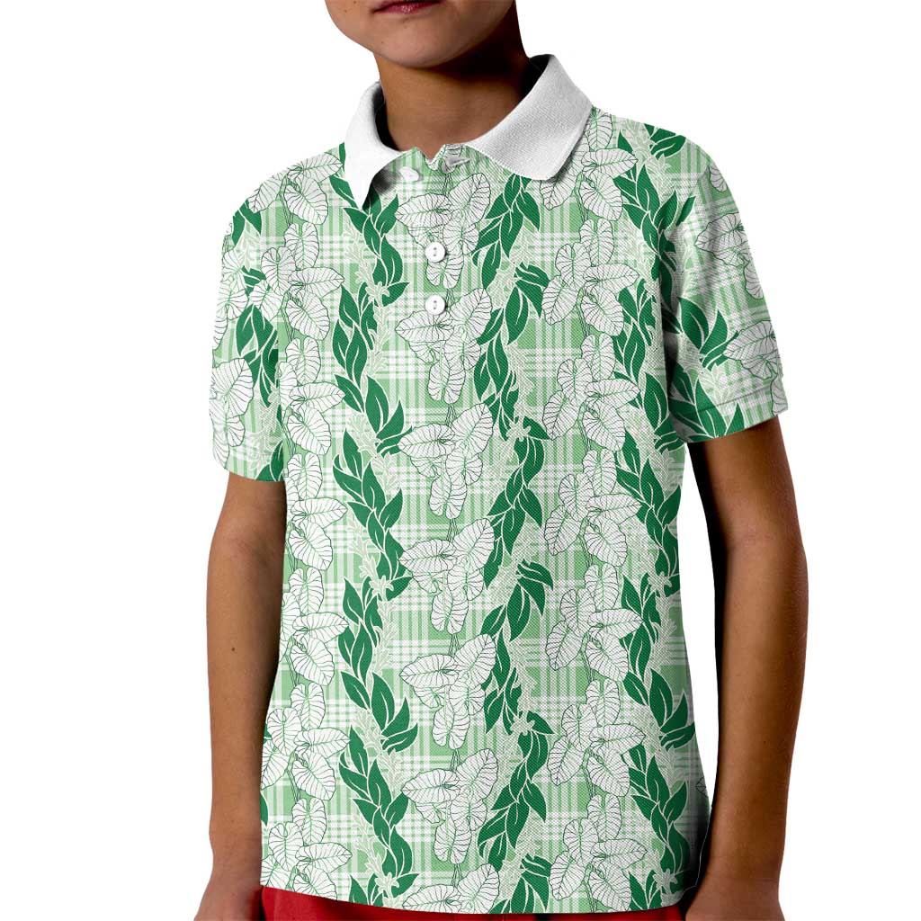 Hawaii Ti Leaf Maile Tuberose Lei Kid Polo Shirt With Hanalei Leaf Green