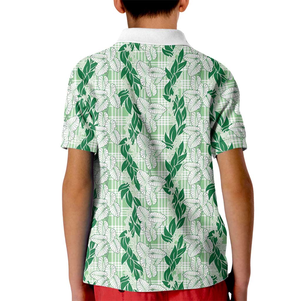 Hawaii Ti Leaf Maile Tuberose Lei Kid Polo Shirt With Hanalei Leaf Green