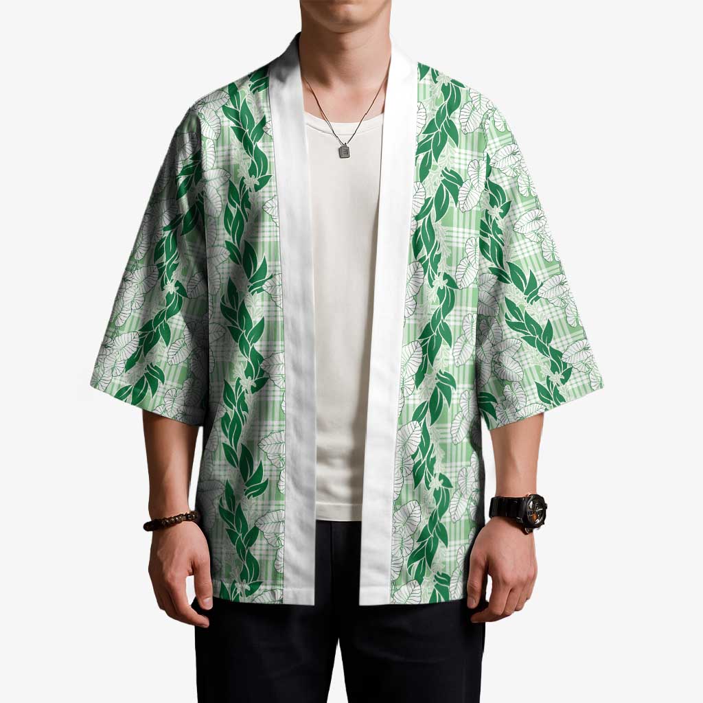 Hawaii Ti Leaf Maile Tuberose Lei Kimono With Hanalei Leaf Green LT05 - Polynesian Pride