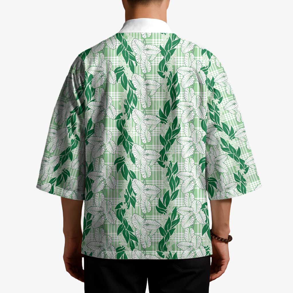 Hawaii Ti Leaf Maile Tuberose Lei Kimono With Hanalei Leaf Green LT05 - Polynesian Pride