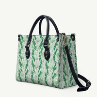Hawaii Ti Leaf Maile Tuberose Lei Leather Bag With Hanalei Leaf Green LT05 Green - Polynesian Pride