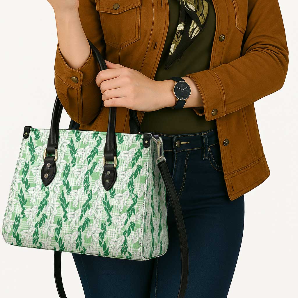 Hawaii Ti Leaf Maile Tuberose Lei Leather Bag With Hanalei Leaf Green LT05 - Polynesian Pride