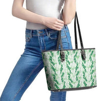 Hawaii Ti Leaf Maile Tuberose Lei Leather Tote Bag With Hanalei Leaf Green LT05 - Polynesian Pride