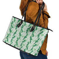 Hawaii Ti Leaf Maile Tuberose Lei Leather Tote Bag With Hanalei Leaf Green LT05 - Polynesian Pride