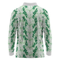 Hawaii Ti Leaf Maile Tuberose Lei Long Sleeve Polo Shirt With Hanalei Leaf Green LT05 - Polynesian Pride