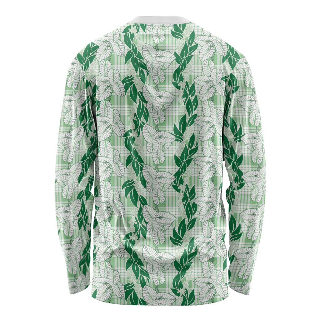 Hawaii Ti Leaf Maile Tuberose Lei Long Sleeve Shirt With Hanalei Leaf Green LT05 - Polynesian Pride