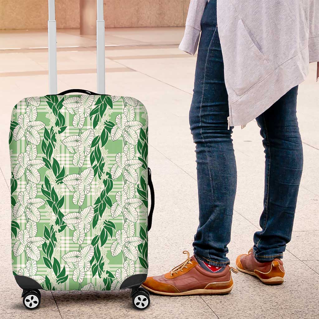 Hawaii Ti Leaf Maile Tuberose Lei Luggage Cover With Hanalei Leaf Green LT05 Green - Polynesian Pride