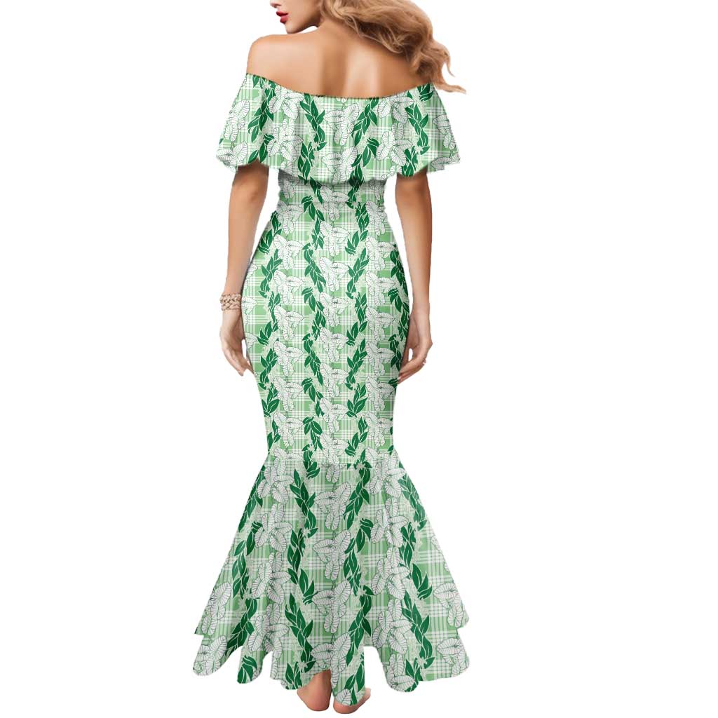 Hawaii Ti Leaf Maile Tuberose Lei Mermaid Dress With Hanalei Leaf Green LT05 - Polynesian Pride