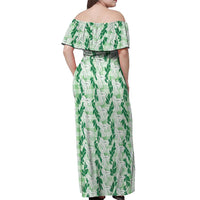 Hawaii Ti Leaf Maile Tuberose Lei Off Shoulder Maxi Dress With Hanalei Leaf Green LT05 - Polynesian Pride