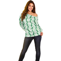 Hawaii Ti Leaf Maile Tuberose Lei Off Shoulder Sweater With Hanalei Leaf Green LT05 - Polynesian Pride