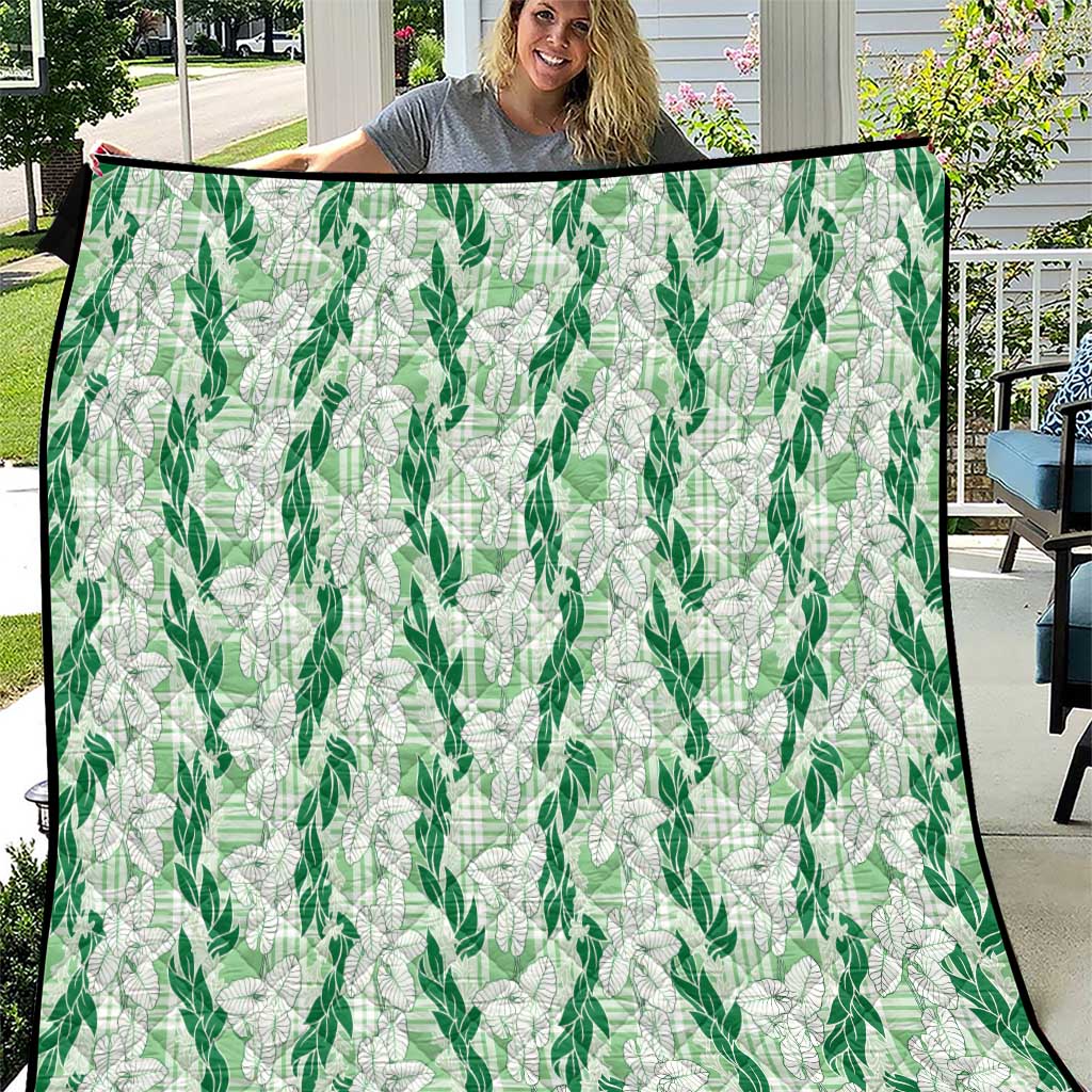 Hawaii Ti Leaf Maile Tuberose Lei Quilt With Hanalei Leaf Green