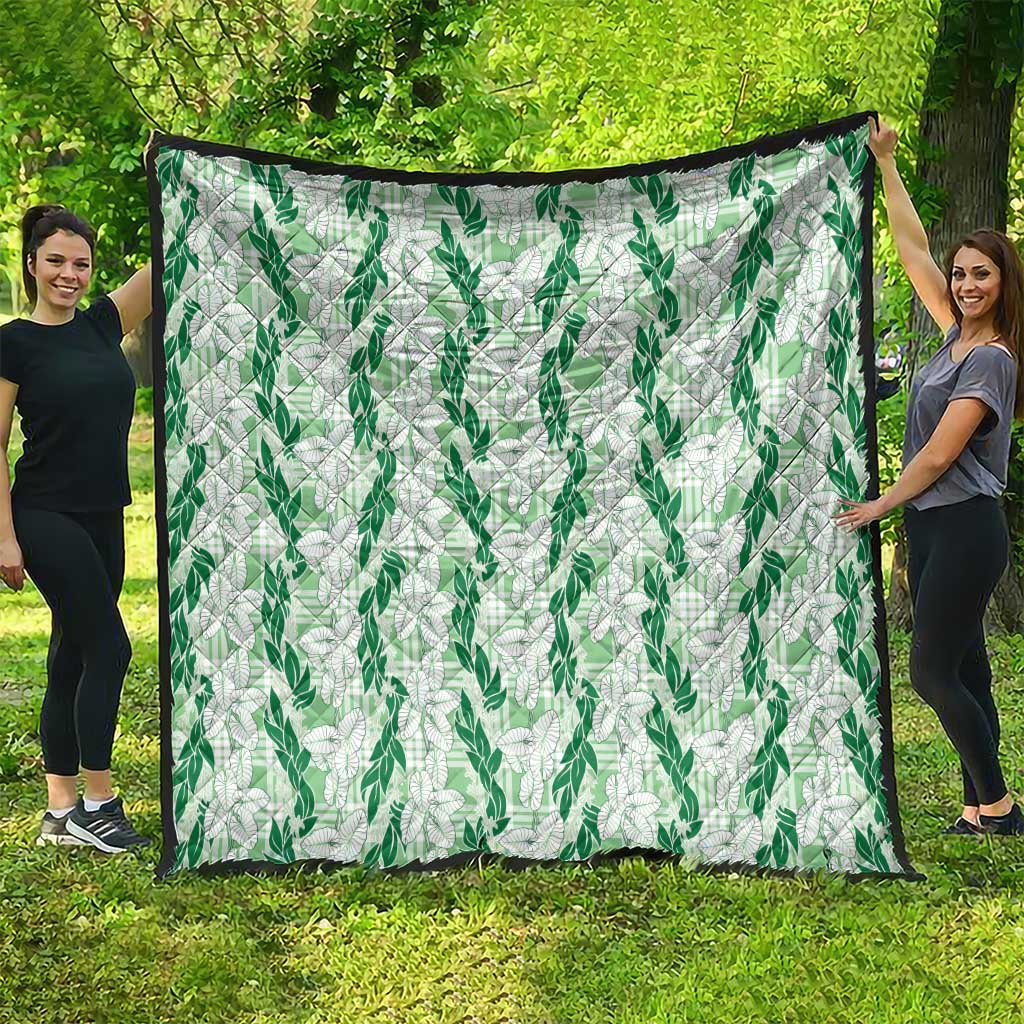 Hawaii Ti Leaf Maile Tuberose Lei Quilt With Hanalei Leaf Green