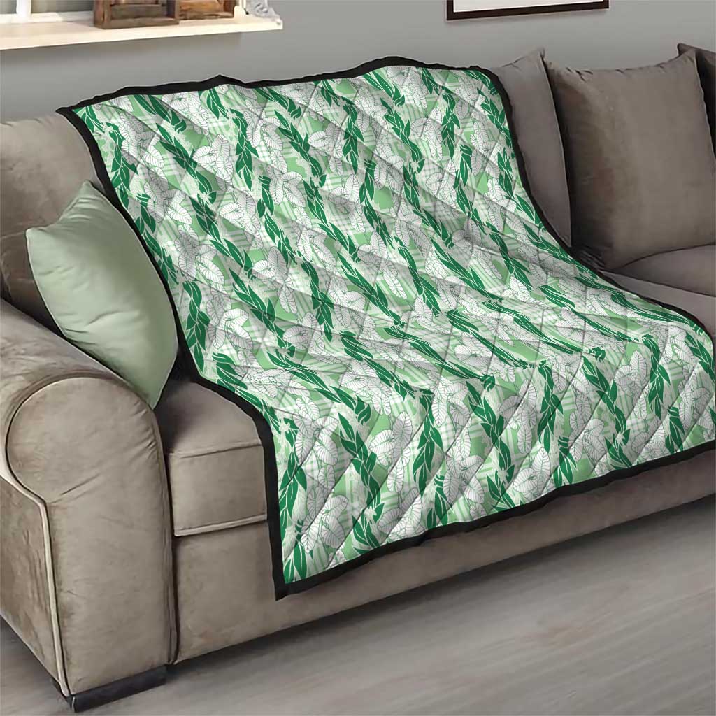 Hawaii Ti Leaf Maile Tuberose Lei Quilt With Hanalei Leaf Green
