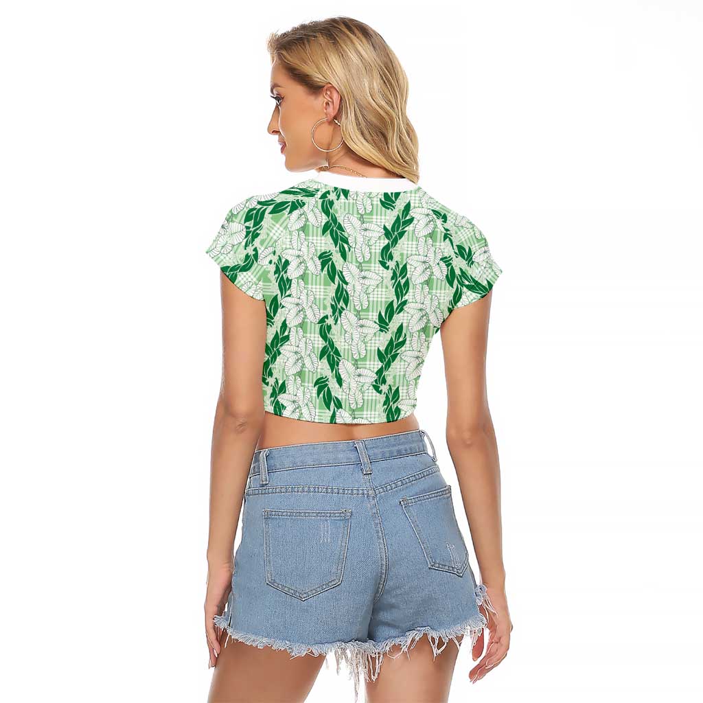Hawaii Ti Leaf Maile Tuberose Lei Raglan Cropped T Shirt With Hanalei Leaf Green LT05 - Polynesian Pride