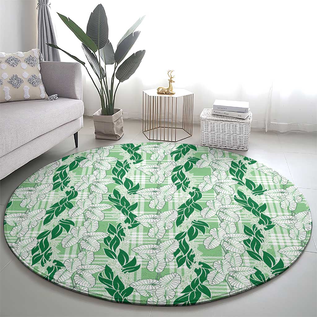 Hawaii Ti Leaf Maile Tuberose Lei Round Carpet With Hanalei Leaf Green LT05 - Polynesian Pride