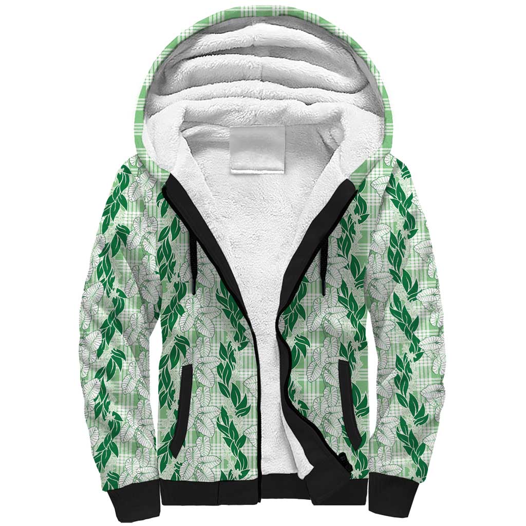 Hawaii Ti Leaf Maile Tuberose Lei Sherpa Hoodie With Hanalei Leaf Green LT05 Unisex Green - Polynesian Pride