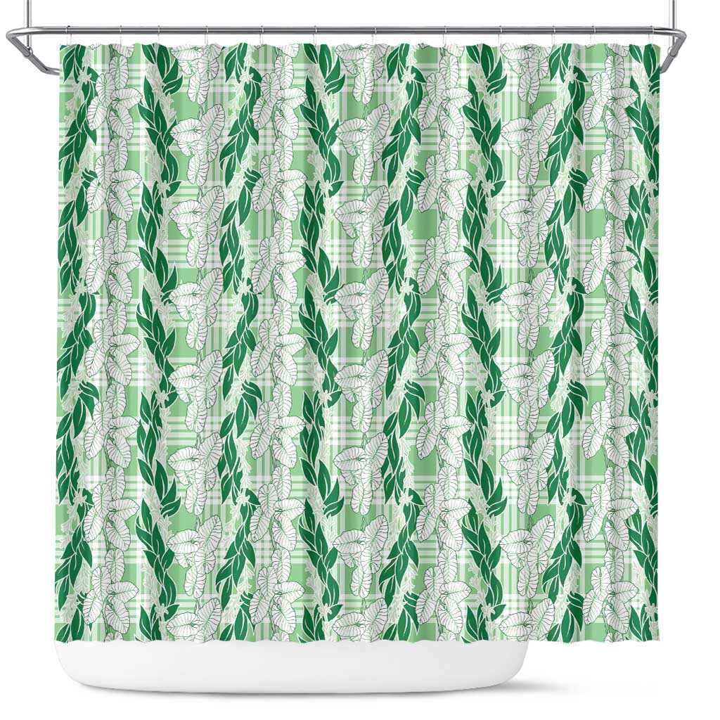 Hawaii Ti Leaf Maile Tuberose Lei Shower Curtain With Hanalei Leaf Green LT05 Green - Polynesian Pride
