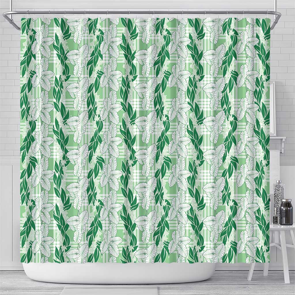 Hawaii Ti Leaf Maile Tuberose Lei Shower Curtain With Hanalei Leaf Green LT05 - Polynesian Pride